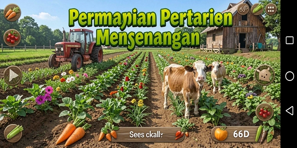 Tangkapan layar gameplay 66D menampilkan aktivitas pertanian yang seru.