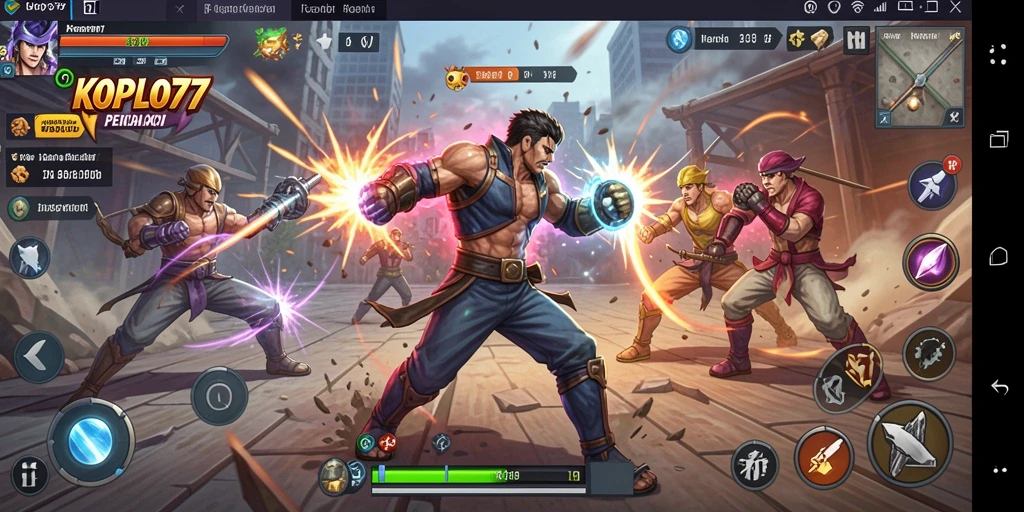 Tangkapan layar gameplay KOPLO77 dengan aksi pertarungan yang mendebarkan.