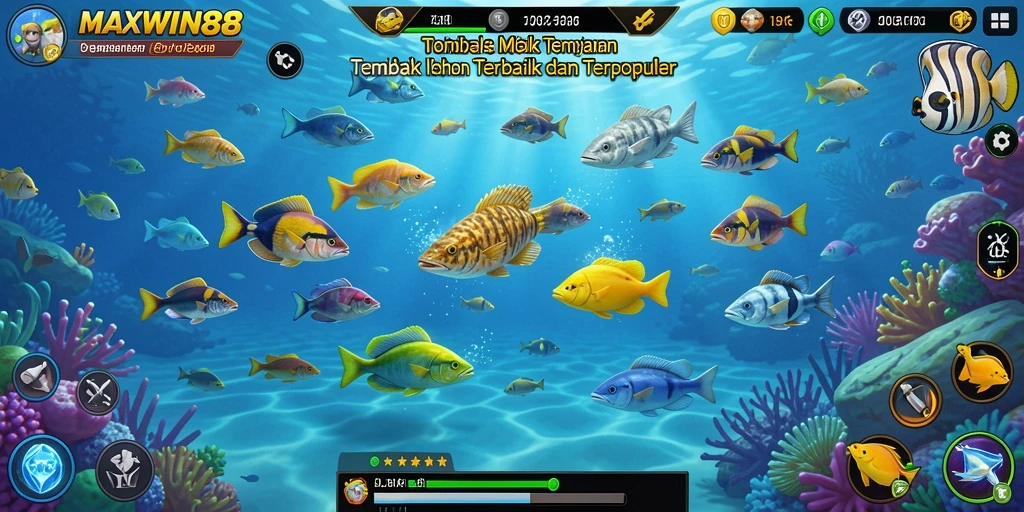 Screenshot gameplay menangkap momen seru menembak ikan di lautan.