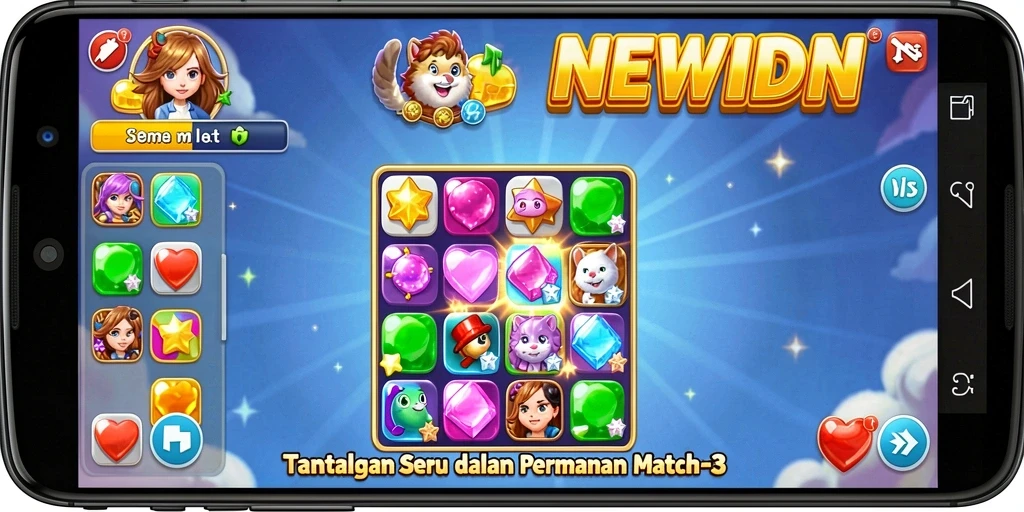 Tampilan gameplay seru dari NEWIDN yang penuh warna.
