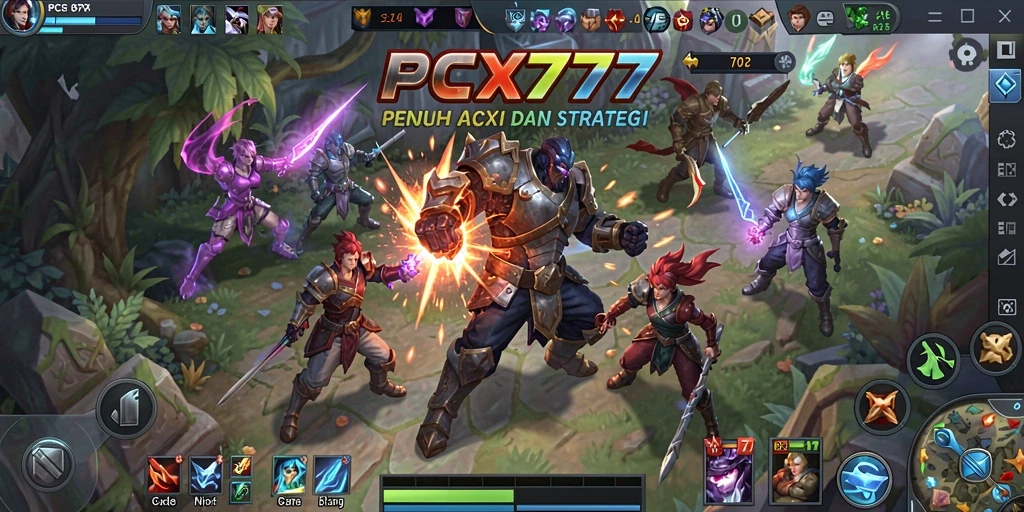 Tampilan aksi seru dari gameplay PCX777 di arena pertempuran.