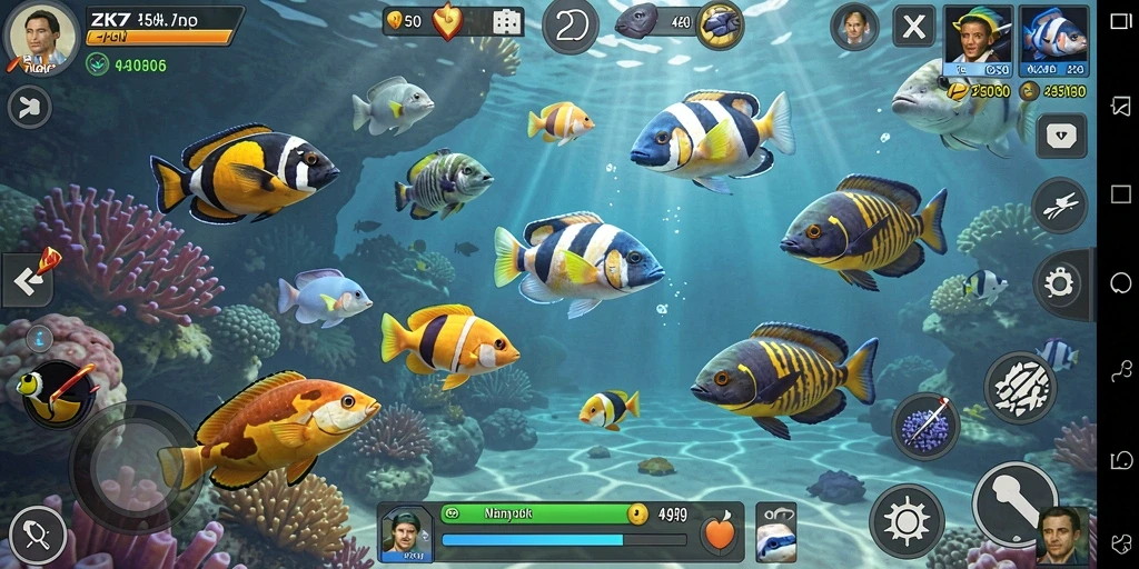 Tangkapan layar gameplay ZK7 yang menampilkan aksi tembak ikan seru.
