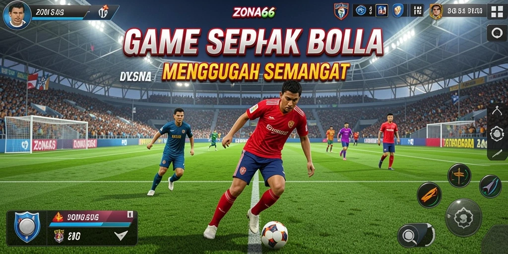 Tangkapan layar gameplay ZONA66 yang menampilkan pertandingan sepak bola yang mendebarkan.